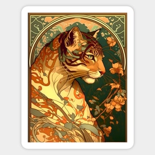 Vintage Art Nouveau Alphonse Mucha Inspired Tiger Design Sticker